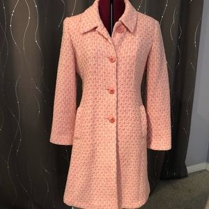 classic cut, pink and cream tweed wool coat, Sz M